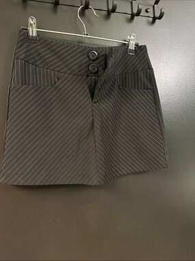 Black Pinstripe Mini Skirt with Button Front